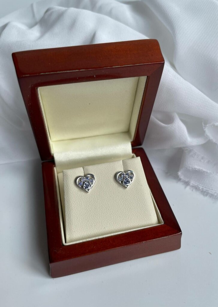 White Gold and Tanzanite Paw Print Earrings