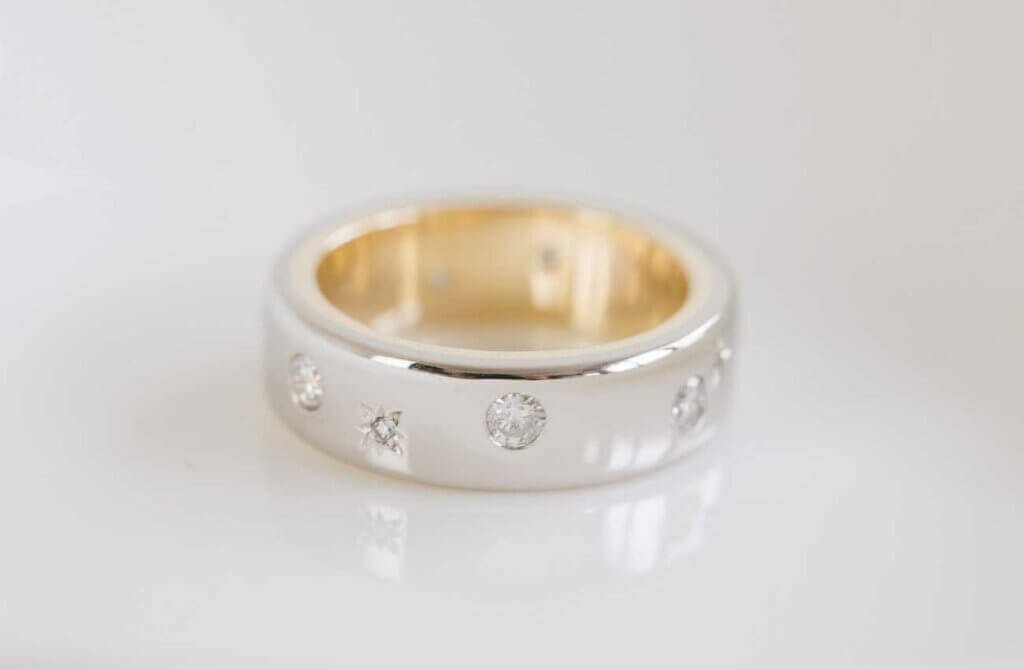 Gold Lined Platinum and Diamond Ring