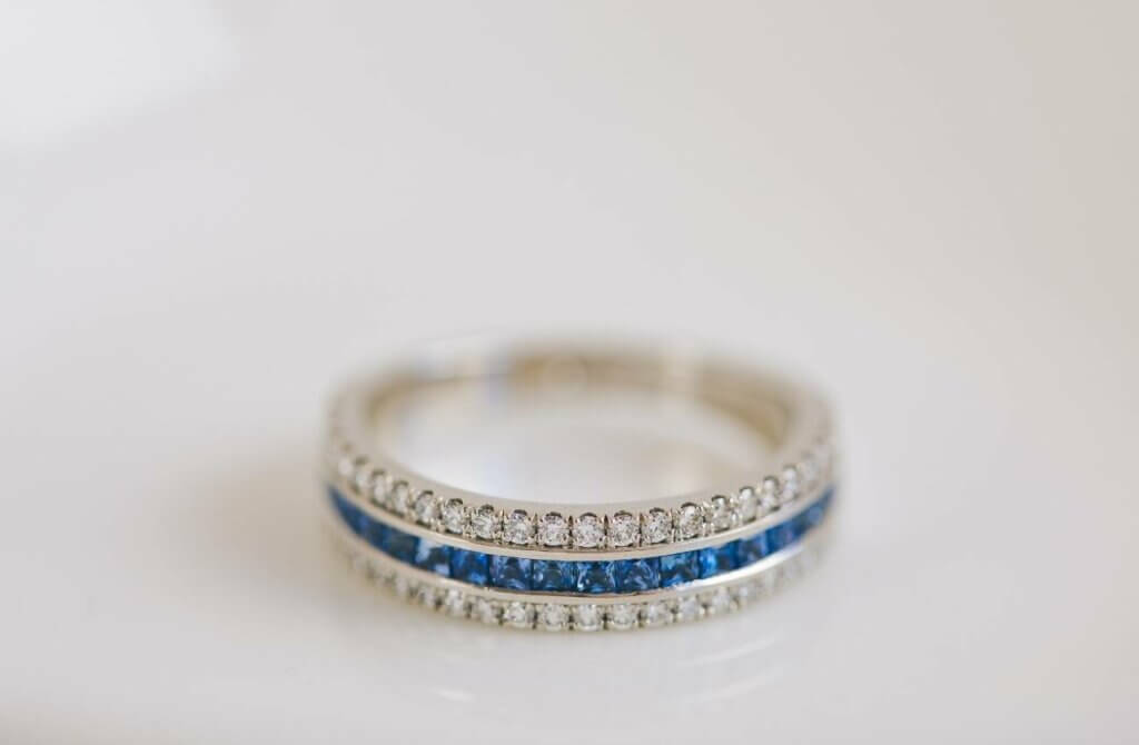 Cornflower Blue Sapphire Three Row Eternity Ring