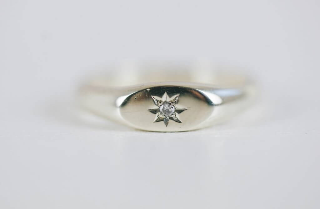 Slim Signet Ring with Star Set Diamond