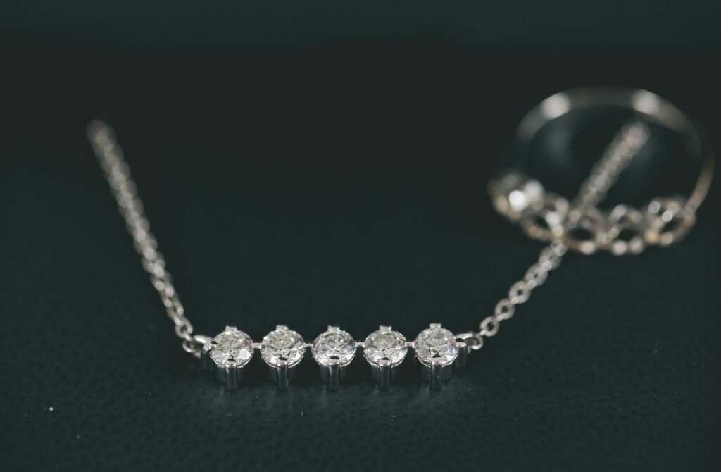 Claw Set Diamond Bar Necklace