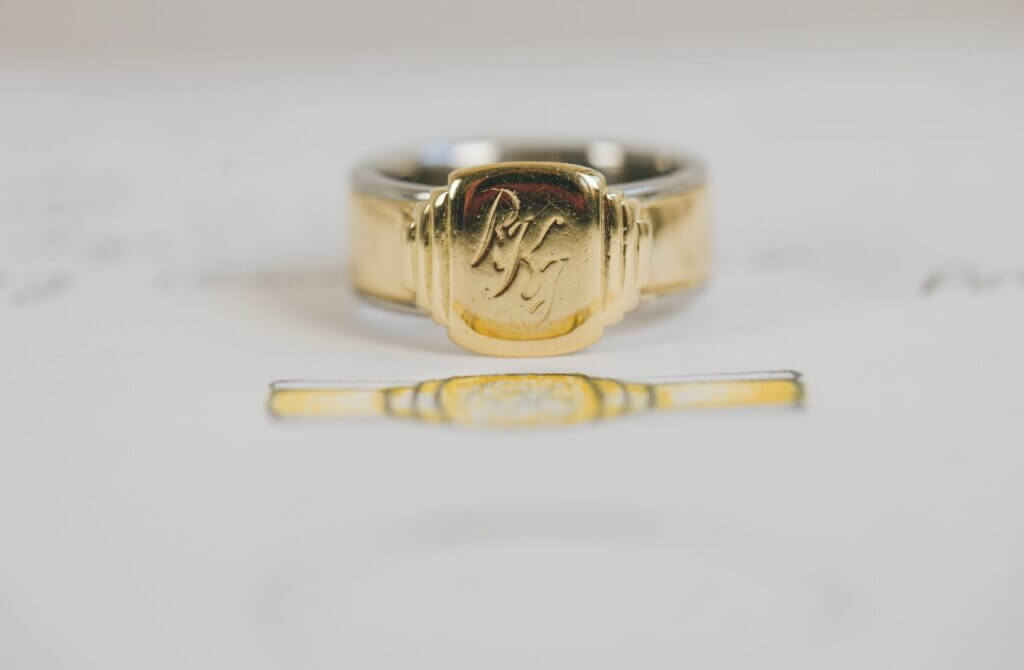 Bespoke Palladium and Yellow Gold Signet Ring Wedding Ring