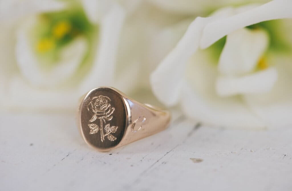 Rose Engraved Signet Ring