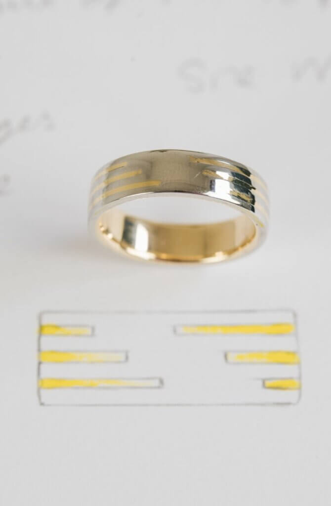 Gents Platinum With Yellow Gold Inlaid Bands Wedding Ring