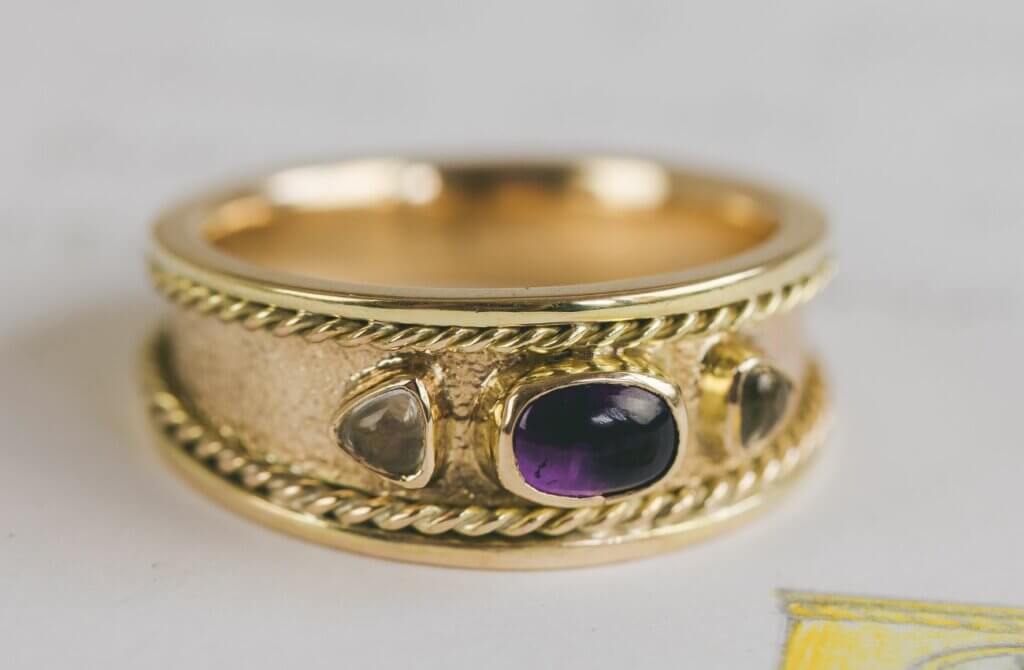 Gents Byzantine Inspired Amethyst Wedding Ring