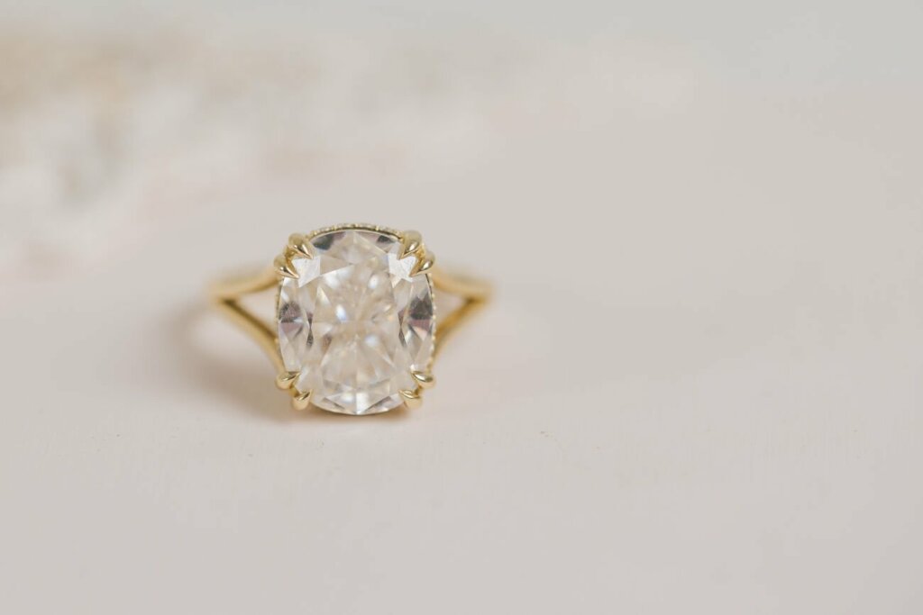 Elongated Cushion Cut Hidden Halo Engagement Ring