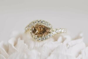 Brown and White Diamond Twist Combined Engagement and Wedding Ring