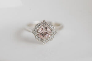 Morganite Shaped Halo Engagement Ring