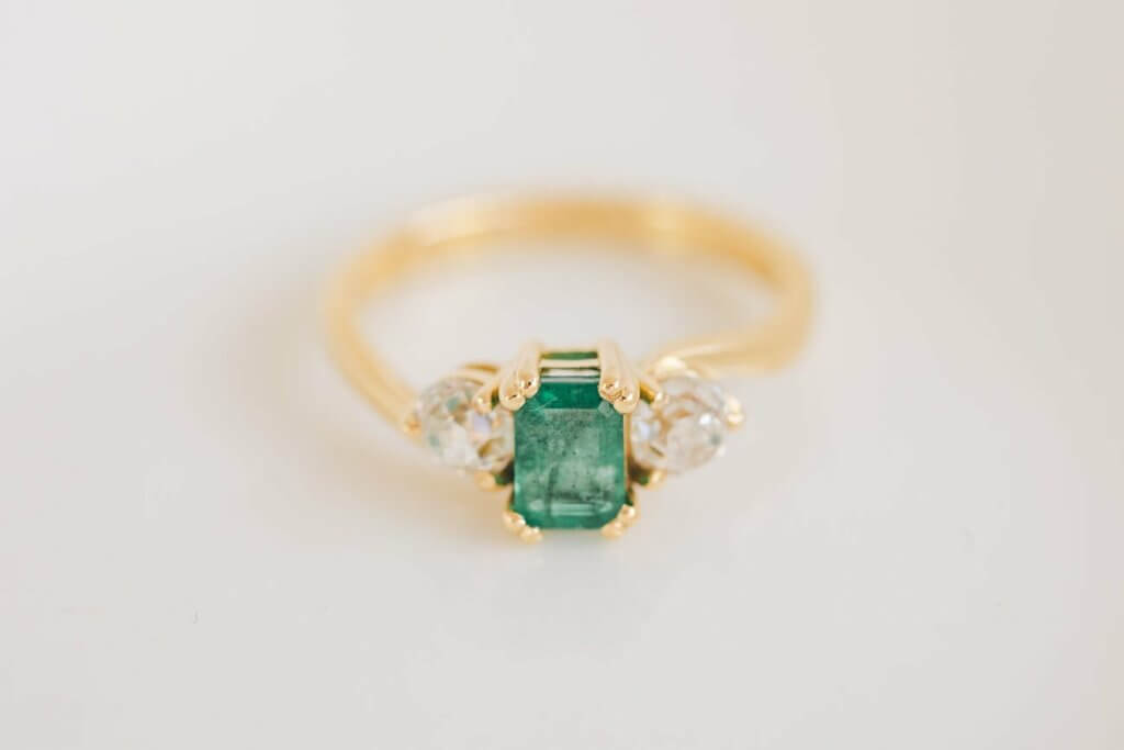 Emerald and Diamond Twist Trilogy Engagement Ring