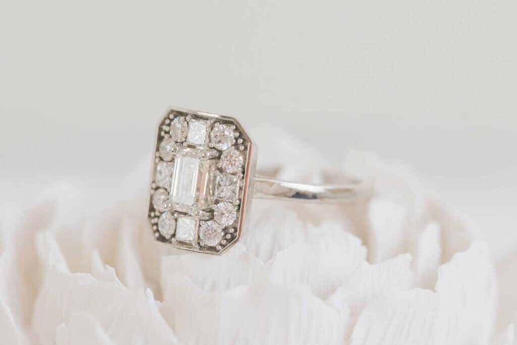 Emerald Cut Halo Remodelled Engagement Ring