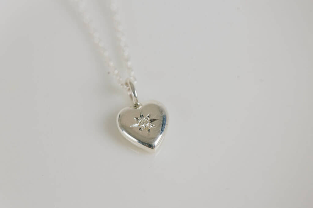 Puffed Heart Diamond Silver Pendant