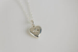 Puffed Heart Diamond Silver Pendant