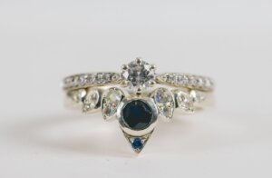 Sapphire, Moonstone and Diamond Tiara Wedding Ring