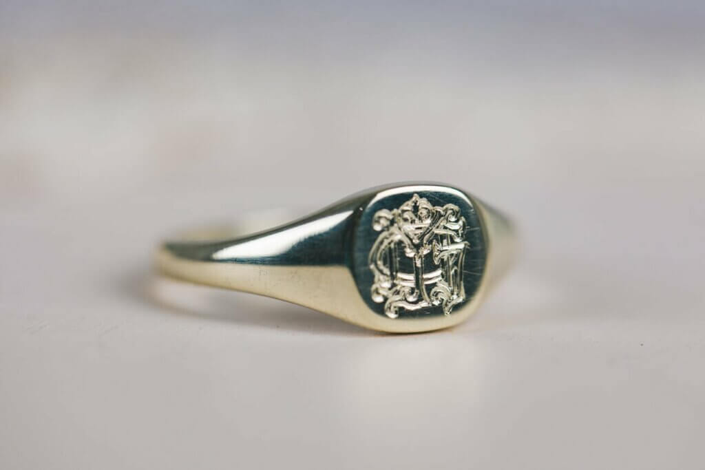 Natural White Gold Monogram Signet Ring