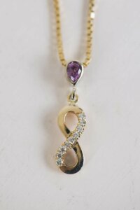 Infinity Pendant with Diamonds and Pink Sapphire