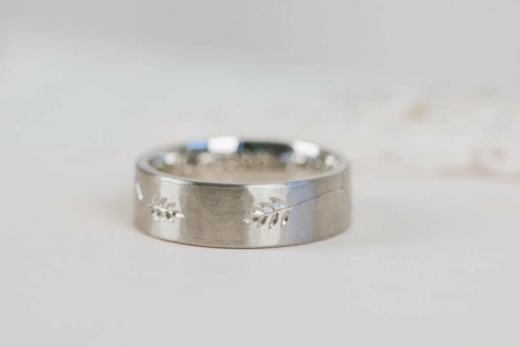 Hammered, Brushed and Hand Engraved Wedding Band