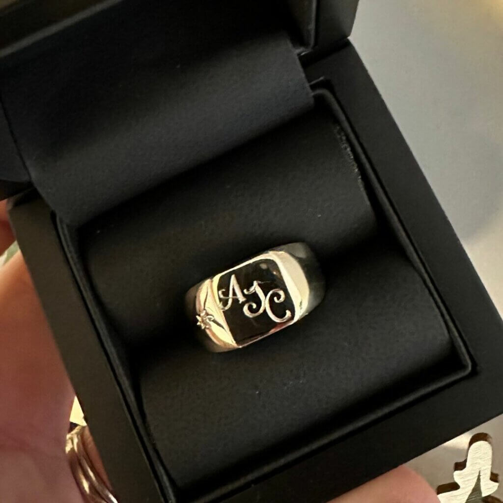 Gents Cushion Shaped Signet Ring with Initials and Star Set Diamond