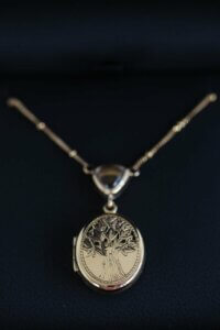 Hand Engraved Tree Inspired Yellow Gold Locket