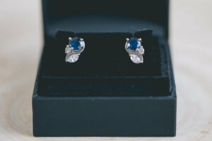 Sapphire and Diamond Platinum Stud Earrings