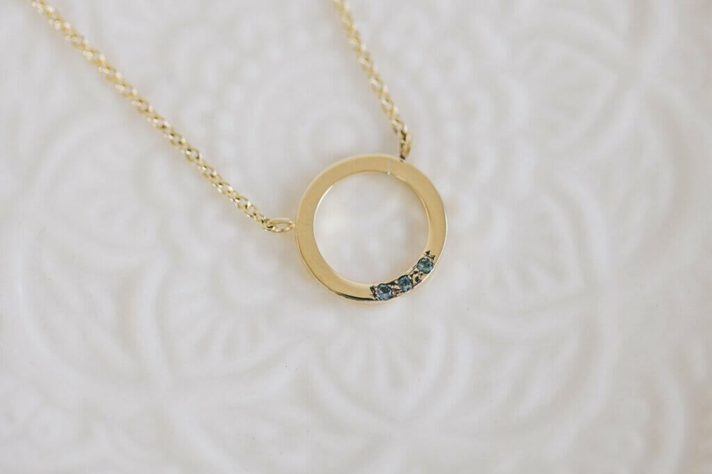 Aquamarine March Birthday Yellow Gold Circle Pendant