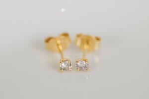 Recycled Diamond Yellow Gold Four Claw Stud Earrings