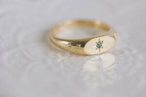 Aquamarine Star Themed Signet Ring