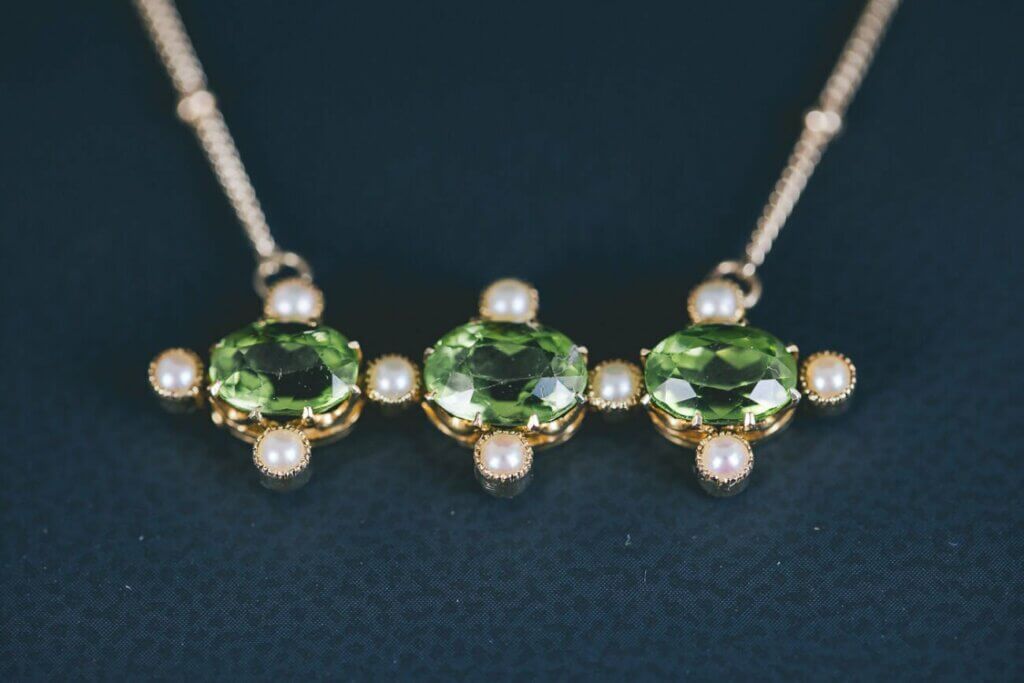 Peridot and Pearl Bar Necklace