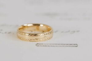 Hand Engraved Rope Design Recycled Gold Gents Wedding Ring