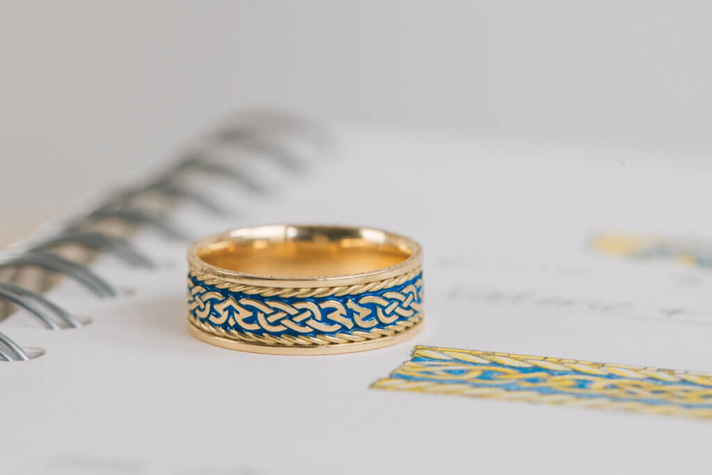 Celtic Knotwork and Enamel Wedding Ring