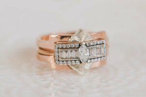 Art Deco Inspired Rose and White Gold Enhancer Wedding Ring