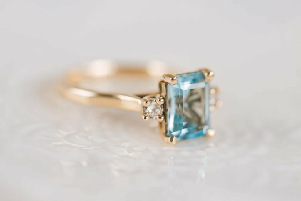 Aquamarine and Diamond Trilogy Memorial Ring