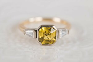 Yellow Sapphire and Moissanite Trilogy Ring