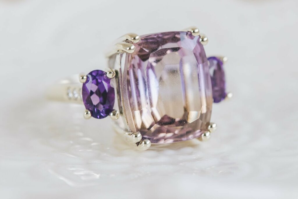 Ametrine, Amethyst and Diamond Trilogy Ring