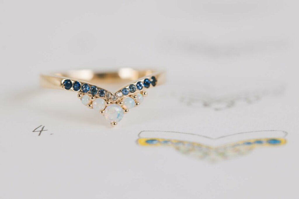 Ombre Sapphire and Opal Wishbone Ring