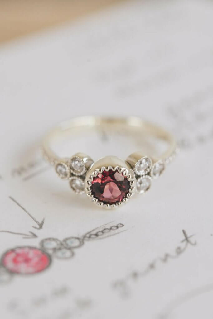 Rhodolite Garnet and Moissanite Ring