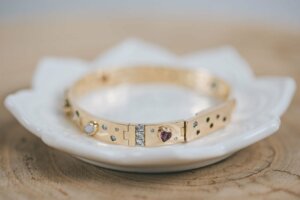 Recycled Gold and Gemstone Hinged Bracelet