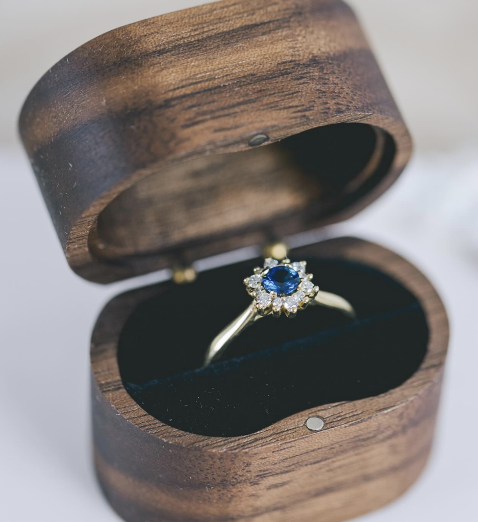 Sapphire and Diamond Cluster Engagement Ring