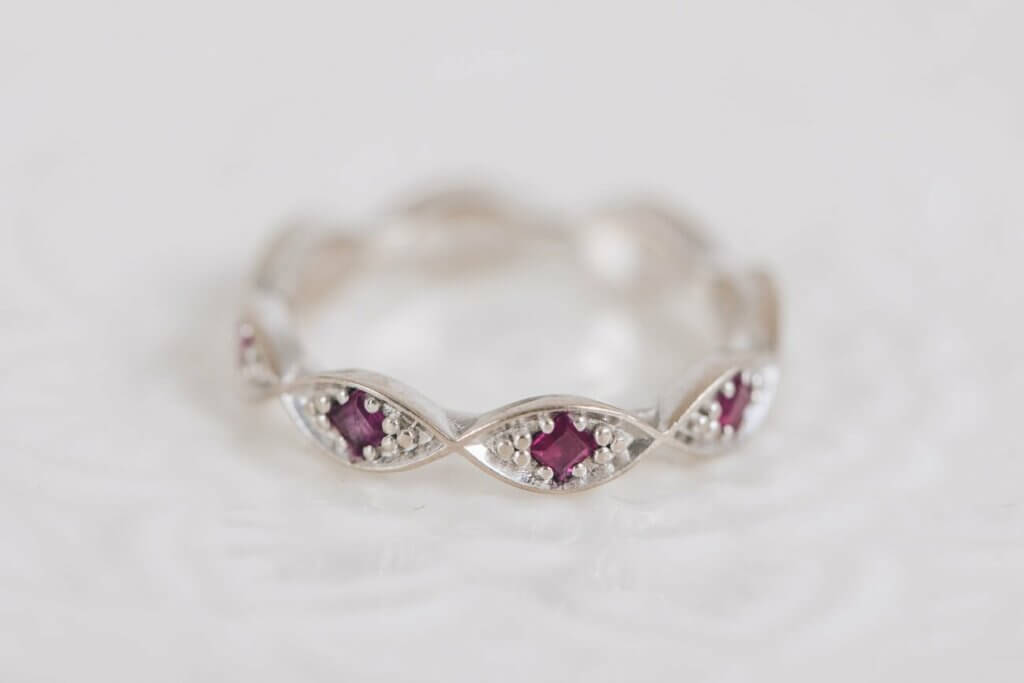 Scallop Shaped Ruby Eternity Ring