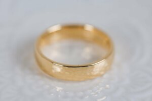 Hammered and Polished Yellow Gold Wedding Ring