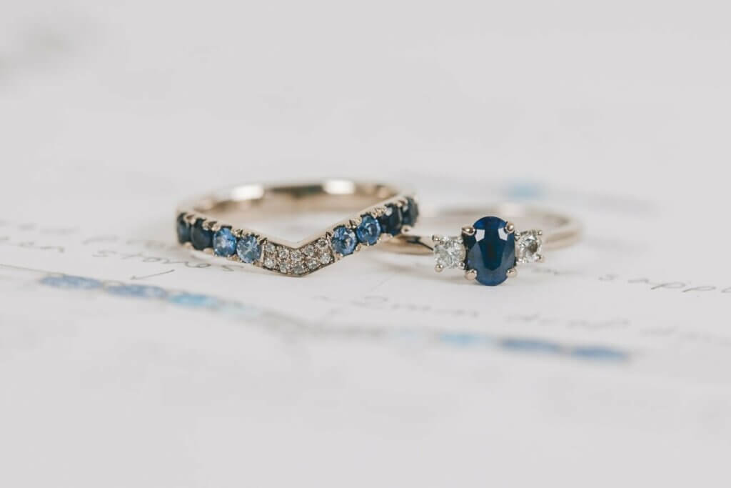 Sapphire and Diamond Ombre Fitted Wishbone Wedding Ring