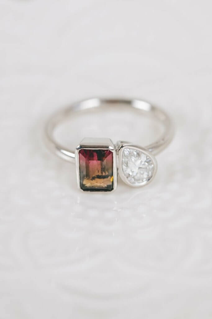 Watermelon Tourmaline and Diamond Toi et Moi Ring