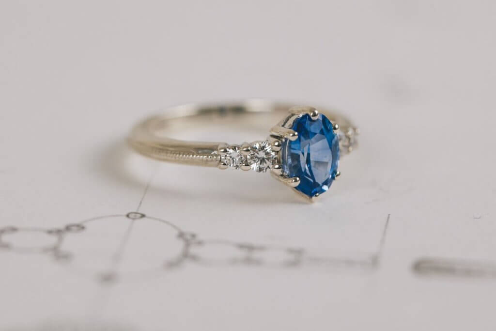 Cornflower Blue Sapphire and Diamond Engagement Ring