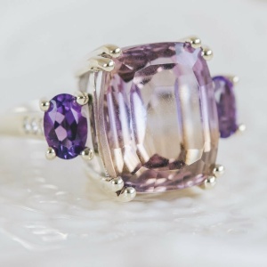 Ametrine, Amethyst and Diamond Trilogy Ring