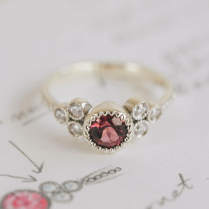 Rhodolite Garnet and Moissanite Ring