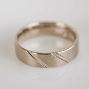 Brushed Natural White Gold Wedding Ring With Diagional Grooves