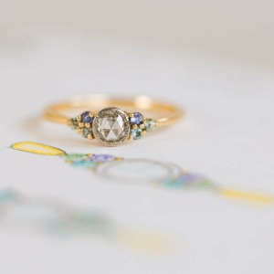 Rose Cut Diamond and Family Birthstone Ring