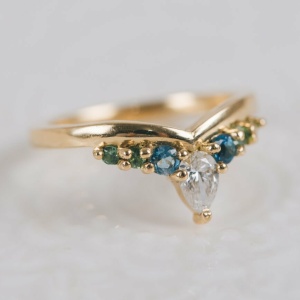 Fitted Wishbone Birthstone Tiara Wedding Ring