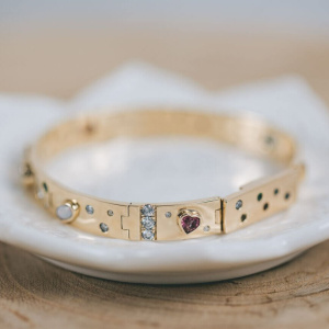 Recycled Gold and Gemstone Hinged Bracelet