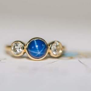 Star Sapphire and Diamond Trilogy Ring