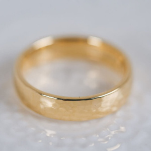 Hammered and Polished Yellow Gold Wedding Ring